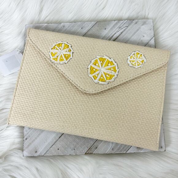 NWT Colorplay Lemon Slice Woven Straw Summer Clutch Bag - Picture 1 of 6